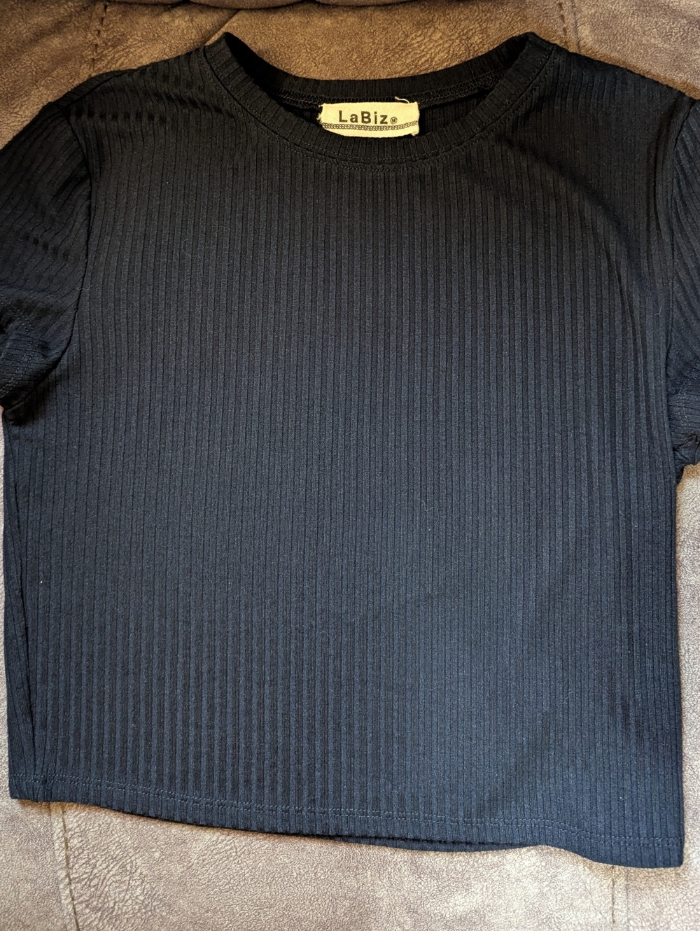 LaBíz Black Ribbed Short-Sleeve Kids Top